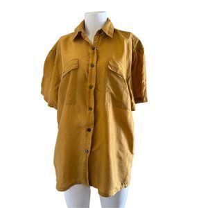 Louise Paris women’s vintage 90s golden yellow 100% silk button up blouse short